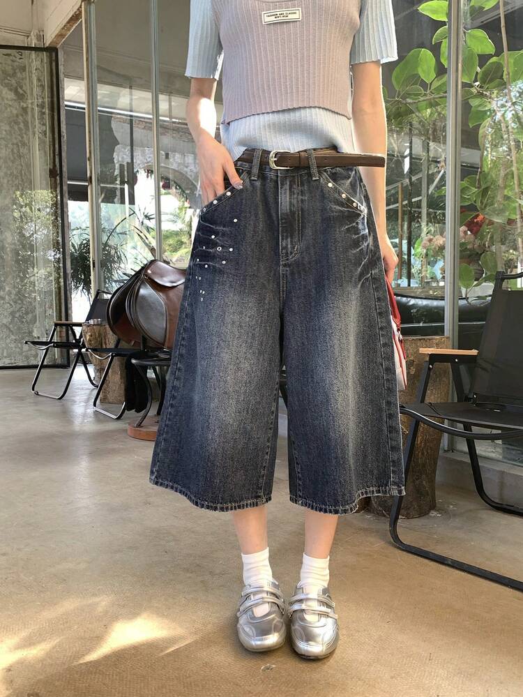 Women's Loose Korean Style Washed Denim Shorts Jorts Summer