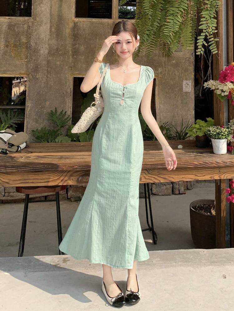 Women's Lace Solid Color Long Dress, Summer