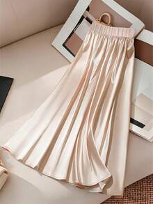 Resyla New Fashionable Casual Apricot Satin Sheen Skirt - Apricot - View 2
