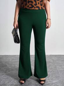 Pantalones de pierna acampanada de talla grande, casual de negocios para mujer - Verde Oscuro - Ver 3
