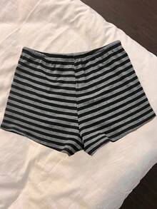 Resyla New Striped Tie Spaghetti Strap Crop Top And Shorts 2 Pieces Set, Casual Sexy Slim Fit - Grey - View 7