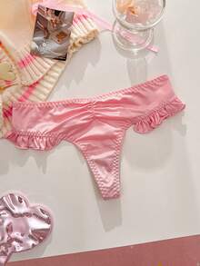 PetitDoll Women's Solid Color Ruffle Hem Cute & Sweet Thong Panties - Pink - View 1