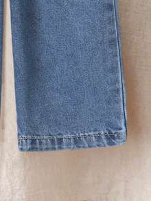 SHEIN 2件套女婴休闲乡村风彼得潘领牛仔套装，秋冬 - 藍色 - 查看 8