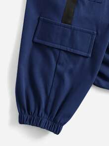 SHEIN Young Boys' Casual Comfortable Side Pocket Drawstring Pants - Navy Blue - View 4
