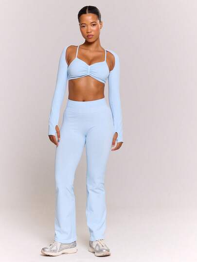 Musera Sport 无缝罗纹腰带喇叭瑜伽裤 Only 运动套装 健身 健身房 普拉提 日常休闲 烟晶色