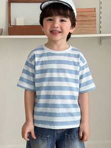 DAZY Camiseta de manga corta de cuello redondo con contraste de color para niños pequeños - Azul - Ver 1