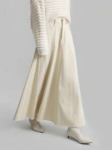 Ontre 2026春夏女装杏色极简A字中长裙，休闲日常穿着，复古极简风格，都市通勤，优雅简约 - 杏色 - 查看 2