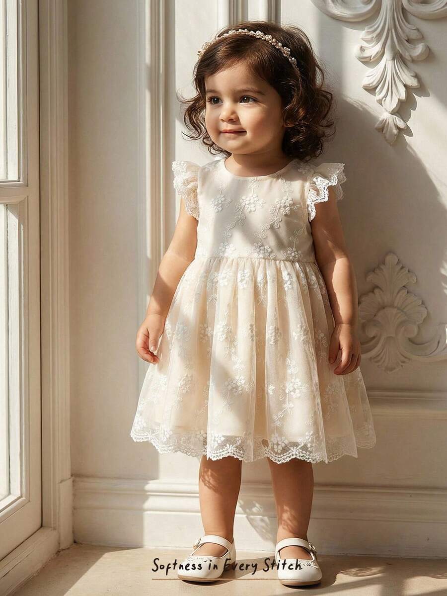 Cozy Pixies Baby Girl Dress Pageant Wedding Party Flower Girls Formal Gowns Ball Baptism Bridesmaid Dresses Lace 0-2 Years Old 1st Birthday White Christening - Apricot - View 1