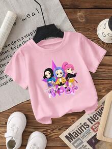 女童休闲时尚短袖T恤，采用卡通人物图案设计，舒适透气，适合春夏穿着，是休闲外出、返校、聚会、户外活动和送礼的理想之选。 - 粉色 - 查看 2