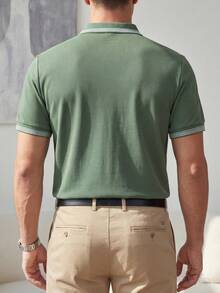 Manfinity Dauomo Men's Fashion Business Casual Vacation Polo Shirt With Collar And Zipper - Army Green - View 2