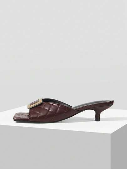 Mnmlis Sandalias de tacón alto con punta cuadrada para mujer, tacón delgado con corte en V, sandalias de moda con punta abierta para celebridades de internet, verano