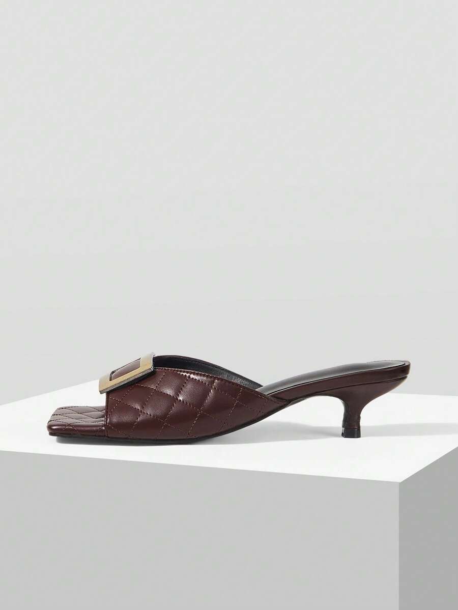 Mnmlis Sandalias de tacón alto con punta cuadrada para mujer, tacón delgado con corte en V, sandalias de moda con punta abierta para celebridades de internet, verano - Marrón oscuro - Ver 1