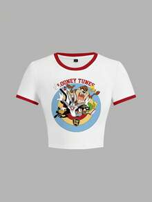 LOONEY TUNES X SHEIN 女士紧身全印花T恤 - 白色 - 查看 3