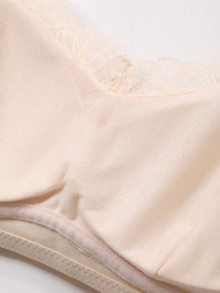 Lace Patchwork Padded Slightly Gathered Adjustable Strap Bra For Women Lingerie For Women