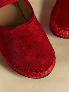 Rosivie 2025夏季新款法式方头百搭黑色镂空编织带低帮透气舒适平底女鞋，圣诞节必备 - 紅色 - 查看 5