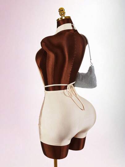 Amplova 女士纯色交叉镂空露背吊带连体衣