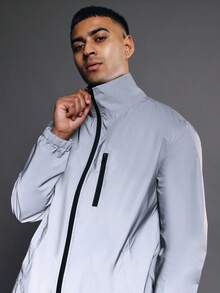 SUMWON Reflective Windbreaker Jacket With Chest Pocket And Full Zip Closure - Grey - View 4
