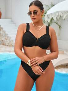 Swim Vcay Bộ bikini cỡ lớn dành cho kỳ nghỉ hè, chất liệu đặc biệt, thích hợp mặc đi hồ bơi. - màu đen - Xem 4
