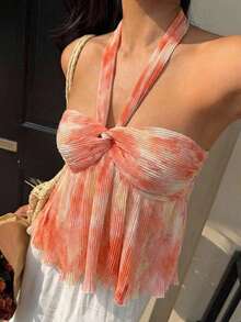 Aloruh Women's Tie-Dye Twist Design Fashion Halter Neck Camisole - Multicolor - View 1