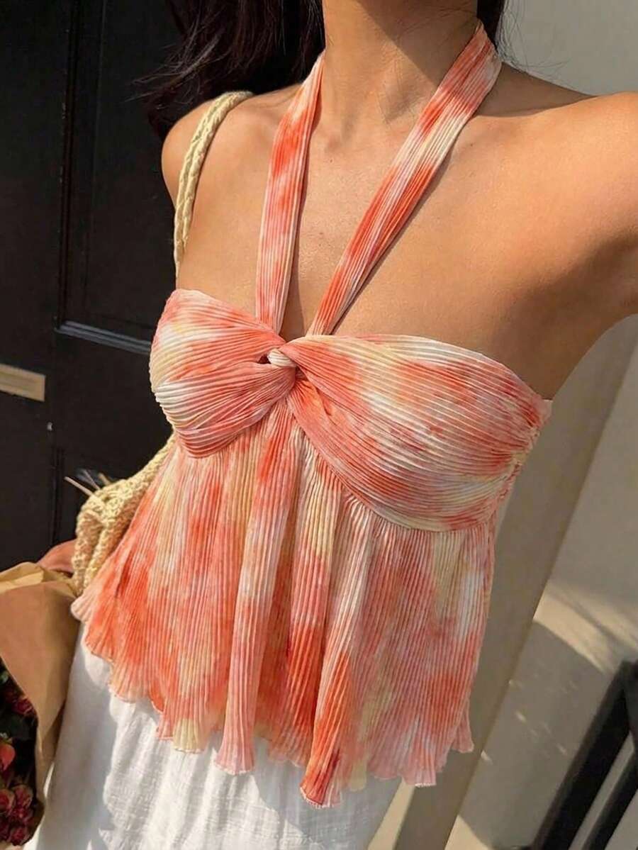 Aloruh Women's Tie-Dye Twist Design Fashion Halter Neck Camisole - Multicolor - View 1