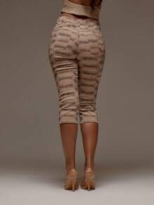 MUSERA 动物纹棕色低腰修身牛仔七分裤，春夏度假海滩伊比沙岛音乐节派对优雅神韵 - 彩色 - 查看 4