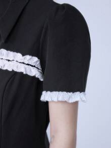 ROMWE Kawaii Đầm cỡ lớn kiểu Lolita dễ thương với họa tiết ren phối màu tương phản và hình chữ thập dành cho nữ. - màu đen - Xem 4