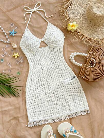 Soleia Vestido de suéter con decoración de perlas para mujer, vestido de suéter con borlas de perlas, adecuado para vacaciones en la playa, crucero, vacaciones en la ciudad, cita, té de la tarde, festival de música, estilo bohemio, resort de playa, vacaciones en la isla, atuendo de festival de música, versátil para todas las estaciones, viaje diario, retro