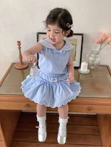 DAZY Infant/Toddler Girls' Collar Striped Fresh Sweet Korean Style Shirt Set - Baby Blue - View 8
