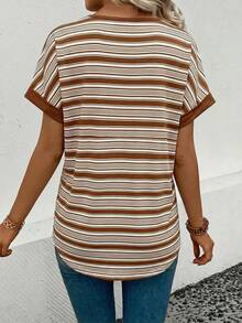 Selamara Women's Spring/Summer New Arrival Irregular Striped Bow Print V-Neck Short Sleeve Casual Versatile T-Shirt - Multicolor - View 2