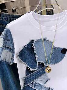 Resyla 女士休闲狗狗印花圆领短袖T恤，夏季 - 白色 - 查看 4