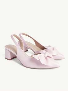 CUCCOO CHICEST Women's Shoes, Spring/Summer New Arrival Fashion Versatile Cute Bow Minimalist Chunky Heel Pointed Toe Shoes, Romantic Elegant Pink PU Leather Open Toe Backless High Heel Sandals, Suitable For Wedding, Party, Date, Elegant Outfit, All Season - Pink - View 2