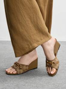 CUCCOO BIZCHIC Women's Rhinestone Embellished Casual Platform Slide Sandals - Brown - View 4