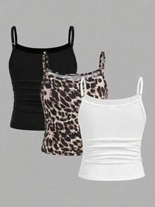 SHEIN Girlism 3件套 少女修身休闲运动吊带背心基础款上衣 - 彩色 - 查看 2