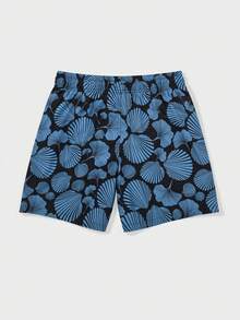 Horizaway Pantalones cortos casuales de playa con cintura con cordón y bolsillos en diagonal, estampado total para hombres - Negro - Ver 4