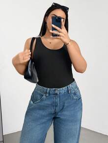 SHEIN Essnce 大码女装春夏时尚休闲舒适基础款日常百搭修身高弹黑色长款背心3件装，女士夏季穿搭，曲线上衣，外出上衣，欧洲夏季，简约风格 - 彩色 - 查看 7