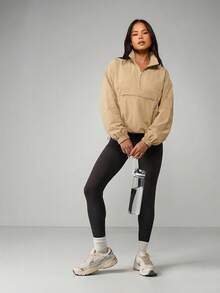 MISSGUIDED Funnel Neck Zip Up Windbreaker Jacket With Elastic Cuffs Front Pocket Lightweight Outerwear Fall Spring - Beige - View 3