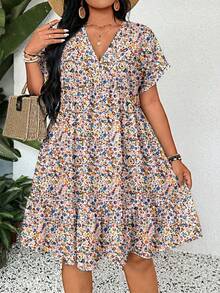 SHEIN LUNE Plus Size Ditsy Floral Vacation Dress - Multicolor - View 5
