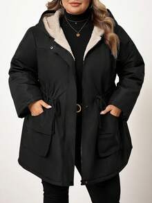 Enliva Chaqueta de forro polar impermeable de manga larga para mujer de talla grande, para otoño/invierno, para silueta redondeada tipo manzana - Negro - Ver 3