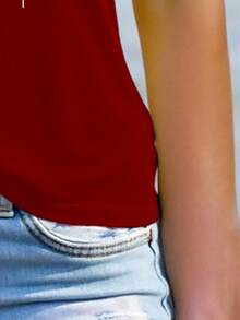 EMERY ROSE Áo thun nữ tay ngắn hở vai, họa tiết ngôi sao, mặt trăng, bướm và hình học, cổ tròn, đồ thể thao thường ngày, thích hợp mặc khi đi chơi và đi nghỉ, mùa xuân/hè - Đỏ - Xem 3