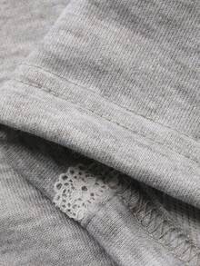 FRIFUL Women's Elastic Waist Contrast Lace Loose Casual Pants - Grey - View 3