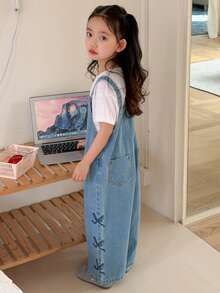 DAZY Young Girls' Fashion Bowknot Denim Bib Pants - Blue - View 1