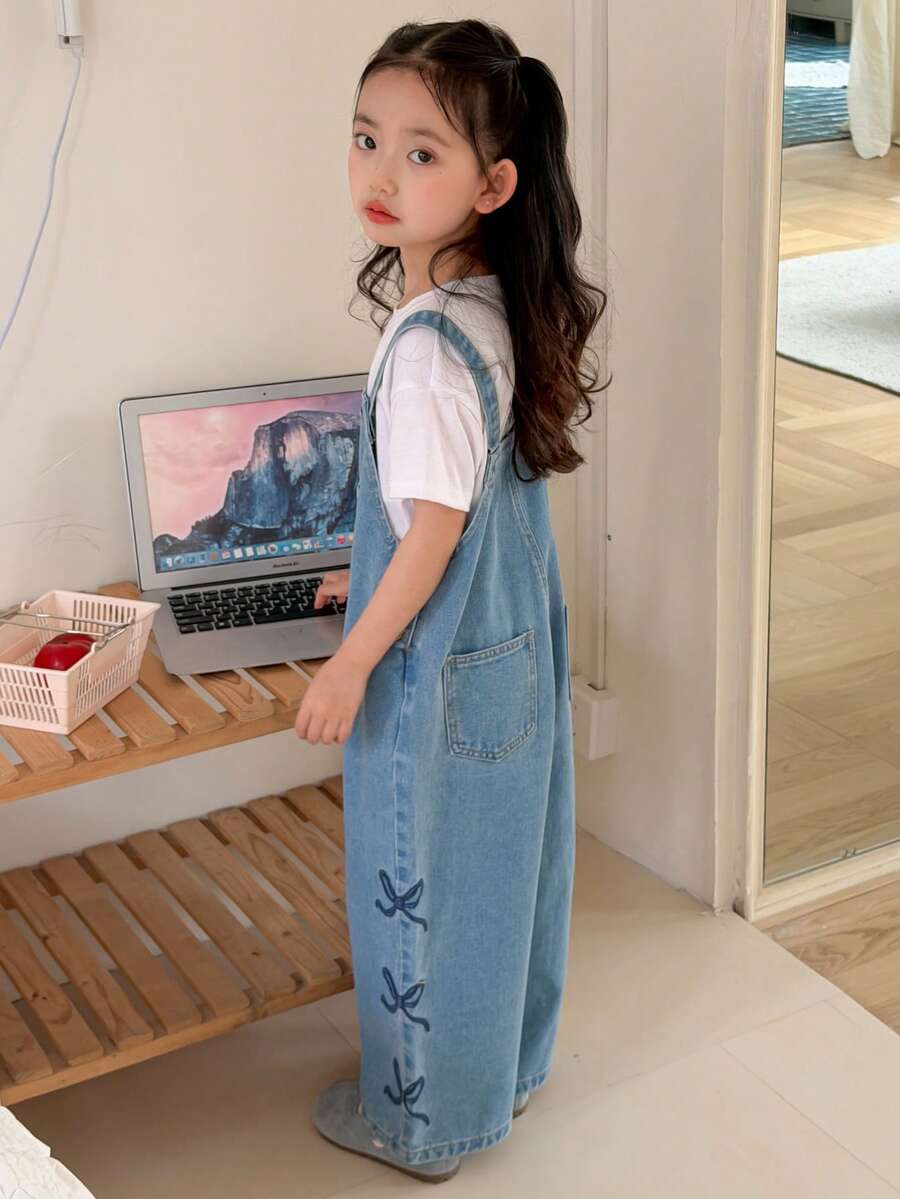 DAZY Young Girls' Fashion Bowknot Denim Bib Pants - Blue - View 1