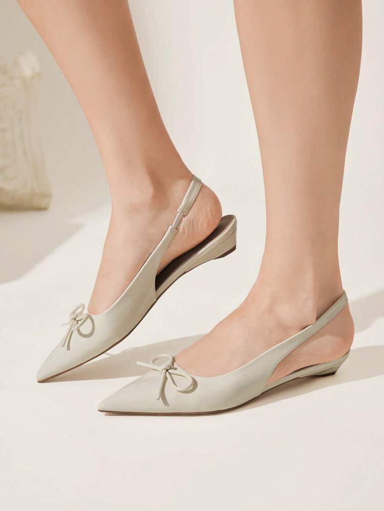 CUCCOO CHICEST Women Shoes Spring And Summer New Sweet Bow Decoration Pointed Flat Bottom Simple Fashion Patent Leather Beige Women's Shoes Commuting Shopping Daily Dating Versatile Shoes