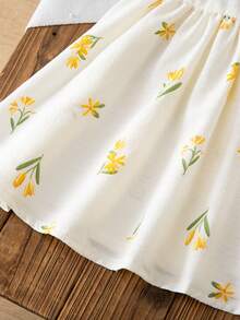 LMoss Kids Vestido con mangas de vuelo con estampado de lazo y bloques de color, vestido de verano floral amarillo para bebé niña, vestido floral amarillo y blanco para bebé niña, vestido floral de primavera para niñas - Amarillo - Ver 4