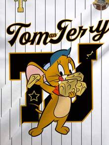 TOM & JERRY X SHEIN Women's Casual Striped Mouse Print Contrast Trim Round Neck Short Sleeve T-Shirt, Summer - White - View 6