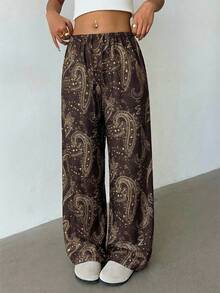 Aloruh 2026 Women's Spring/Summer Fashion: Brown Paisley-Print Casual Pants For Vacation - Brown - View 6