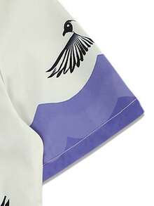 PAVTROS Manfinity EMRG 男士前扣短袖印花休闲衬衫，简约设计，适合日常穿着，男士纽扣衬衫，街头男士穿搭 - 卡其色 - 查看 4