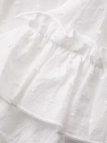 DAZY 女士白色方领荷叶边宽松休闲泡泡袖衬衫，修身显瘦 - 白色 - 查看 5