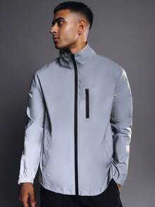 SUMWON Reflective Windbreaker Jacket With Chest Pocket And Full Zip Closure - Grey - View 5