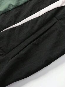 Manfinity ZONE917 Plus Size Men's Color Block Black, Green And White Trench Coat - Green - View 7